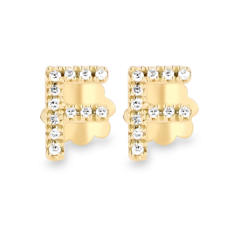 Broqueles De Oro Amarillo (Letra F) 14K Con 4Pt... image number null