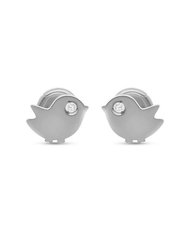 Broqueles De Pajarito En Oro Blanco 14k Con 1pt... image number null
