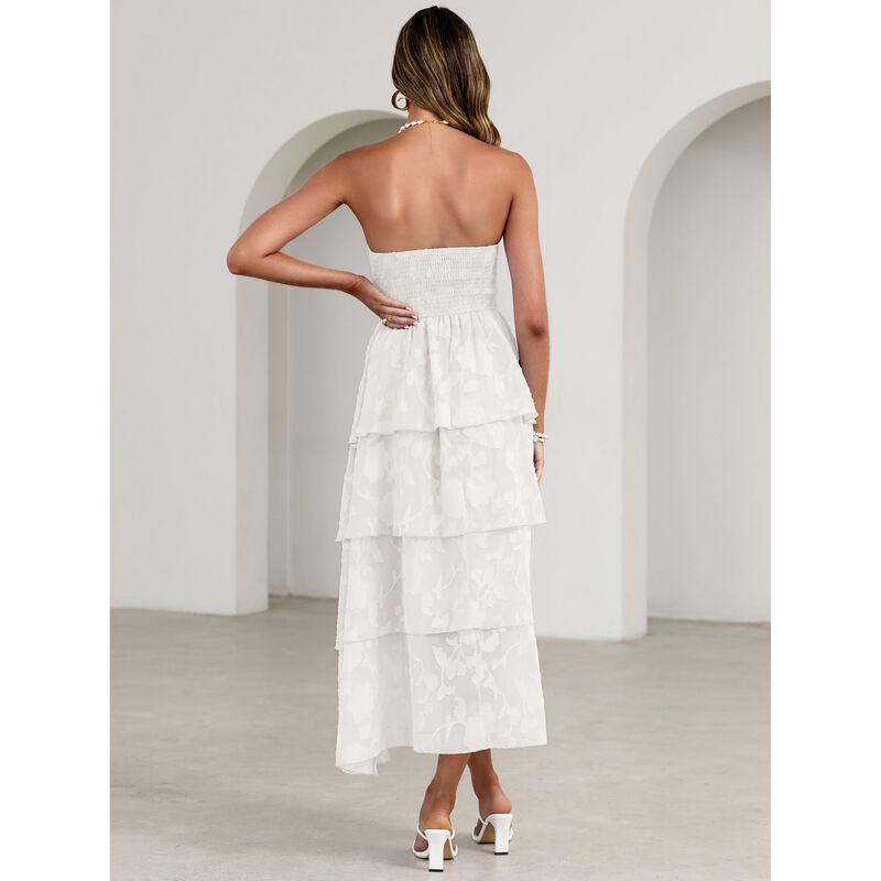 Vestido Simplee Blanco Maxi Cintura Fruncida Fa... image number null