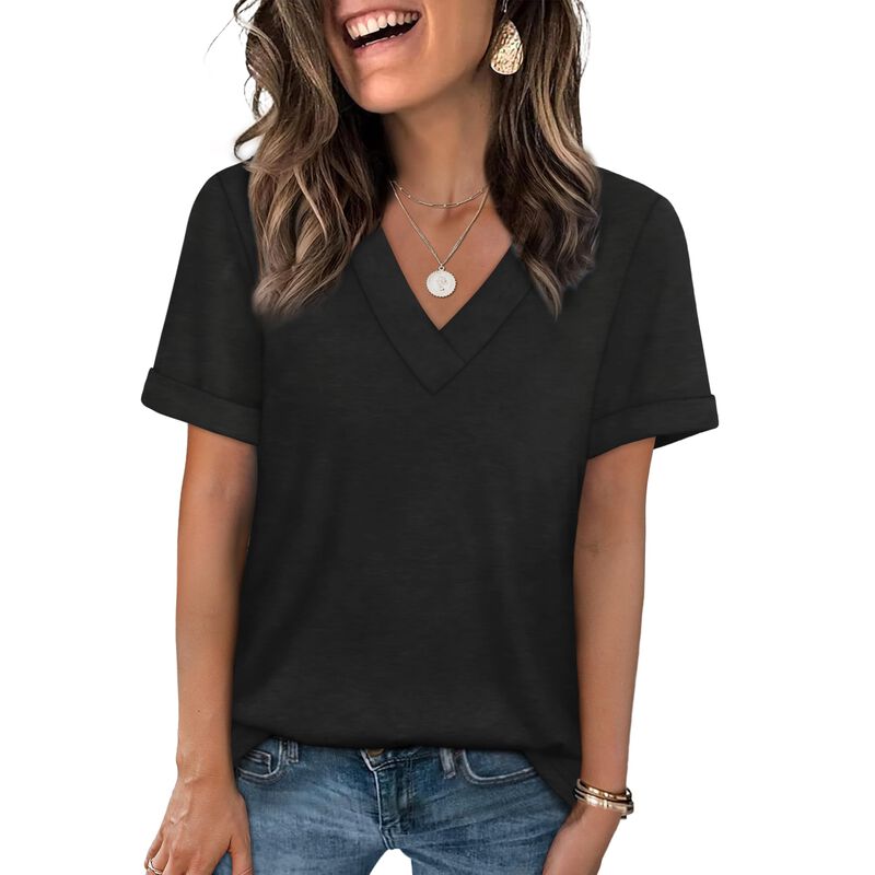 Camiseta Wiholl Cuello V Manga Corta Negra Tall... image number null