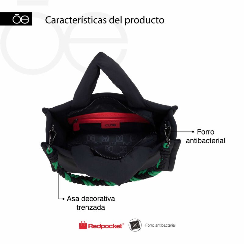 Bolsa Tote Mediana Con Asa Trenzada Color Negro image number null