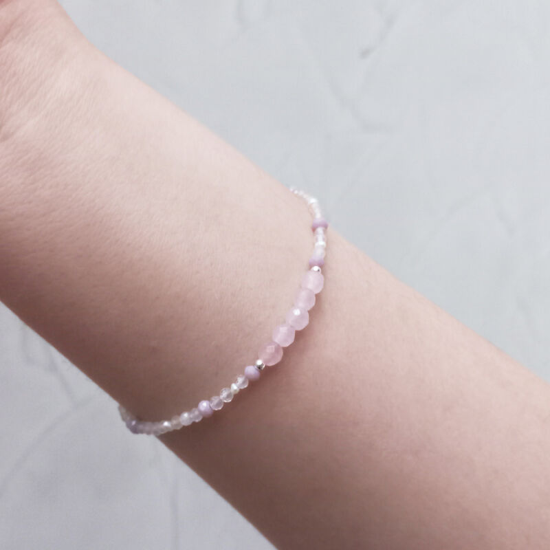 Pulsera de Cuarzo Rosa con Perla y plata .925 image number null