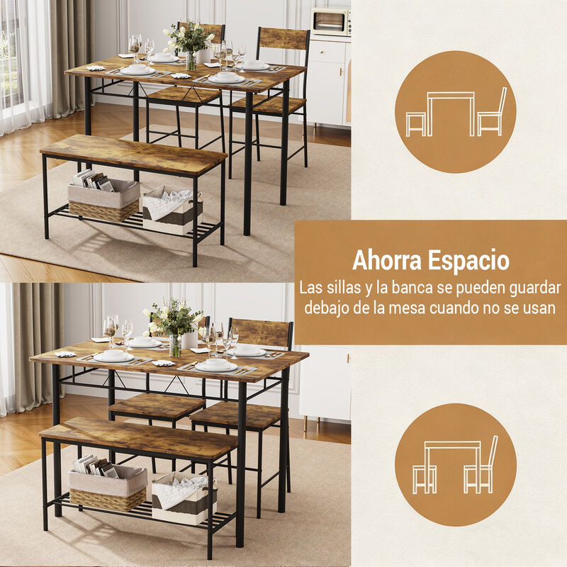 Juego De Comedor 4 Piezas Mesa Y Banco Estilo I... image number null