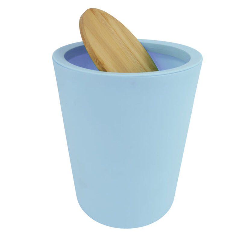 Bote De Basura Azul Con Tapa De Bamb&uacute; image number null