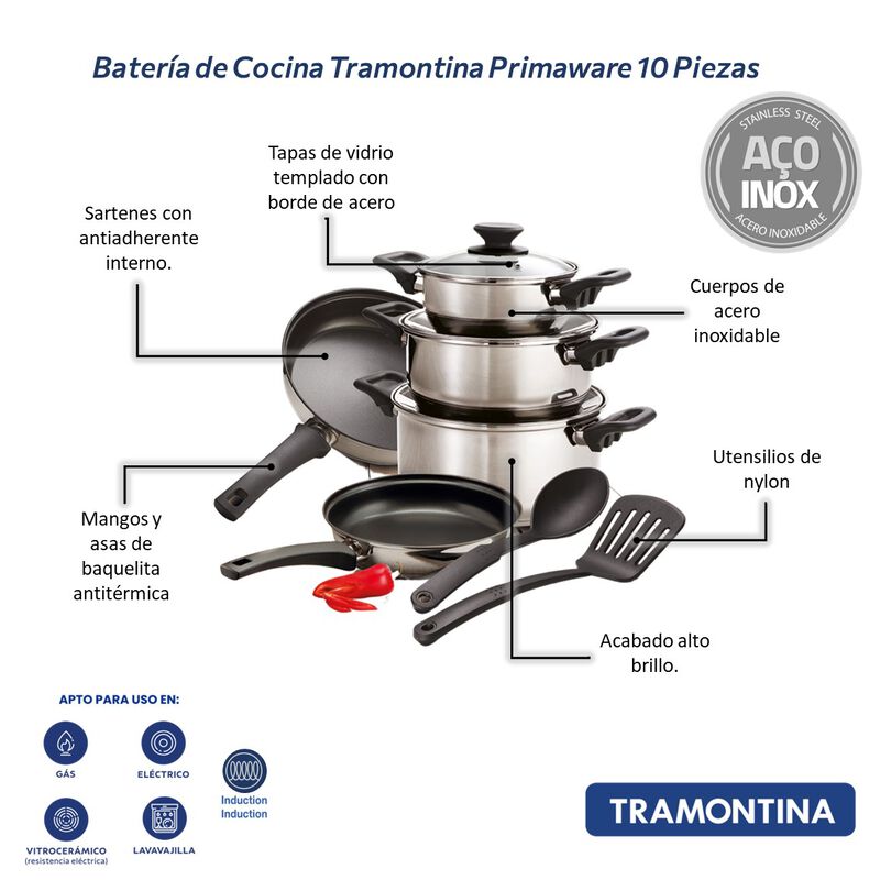 BATERIA COCINA TRAMONTINA 32300348 10 PZS ACERO... image number null