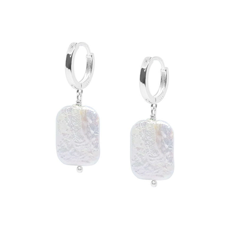 Huggies De Plata Con Perla Blanca Rectangular image number null
