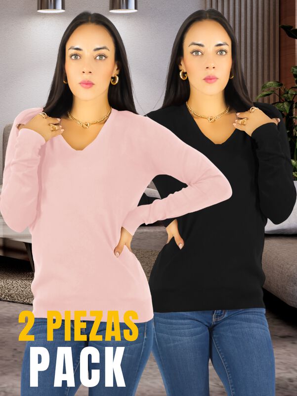 Set De 2 Sueteres Mujer Cuello V Manga Larga SU... image number null