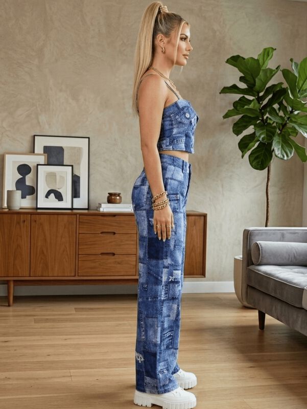 Conjunto De Mujer 2 Piezas Top Y Pantal&oacute;n Conj-... image number null