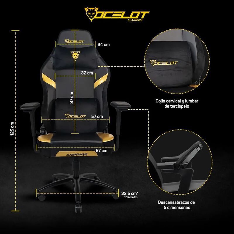 Silla Gamer Premium Ocelot. Reposabrazos 5D, Re... image number null