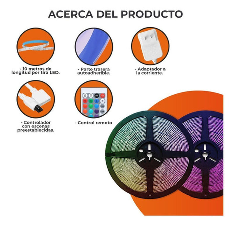 Pack 2 Tiras Led Bluetooth 20 Mts 35 W, Luz Rgb... image number null