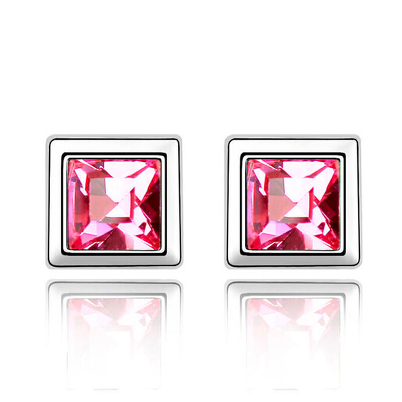 Aretes en Baño de Oro Blanco de 18K de Cuadro c... image number null