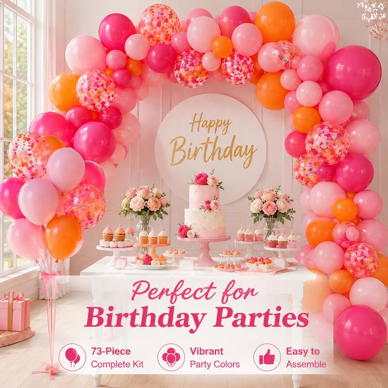 Set De Globos Bbeipulas 73 Piezas Rosa Y Naranj... image number null