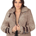 Chamarra Mujer Vinipiel Premuim Afelpada Beige Roosevelt A277