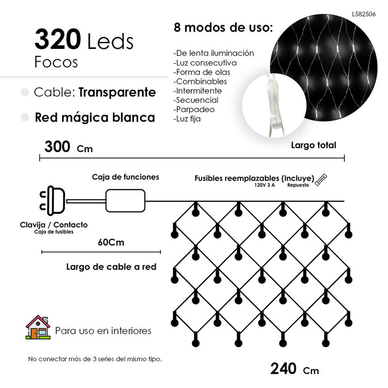Serie tipo Red Luces LED Blanca 320 focos cable... image number null