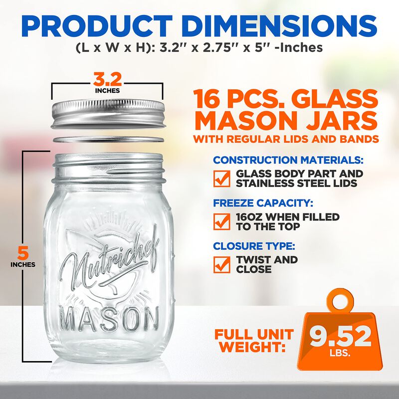 Tarros Mason NutriChef 473ml (16 oz), Pack de 1... image number null
