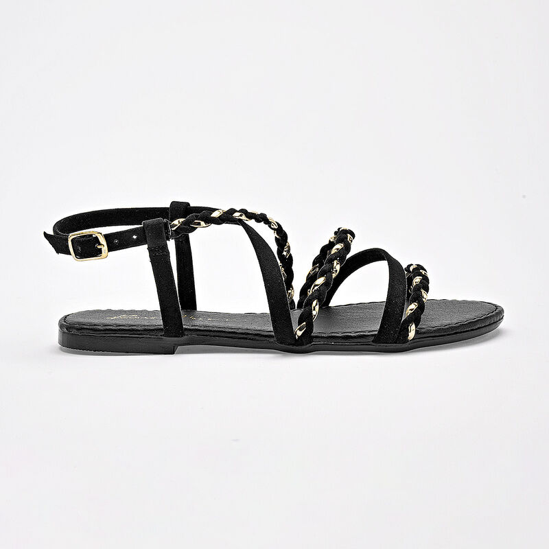Been Class sandalia piso para mujer negro dorad... image number null