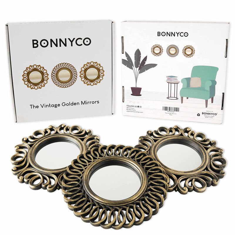 Espejos De Pared Bonnyco Redondos Dorados, Paqu... image number null