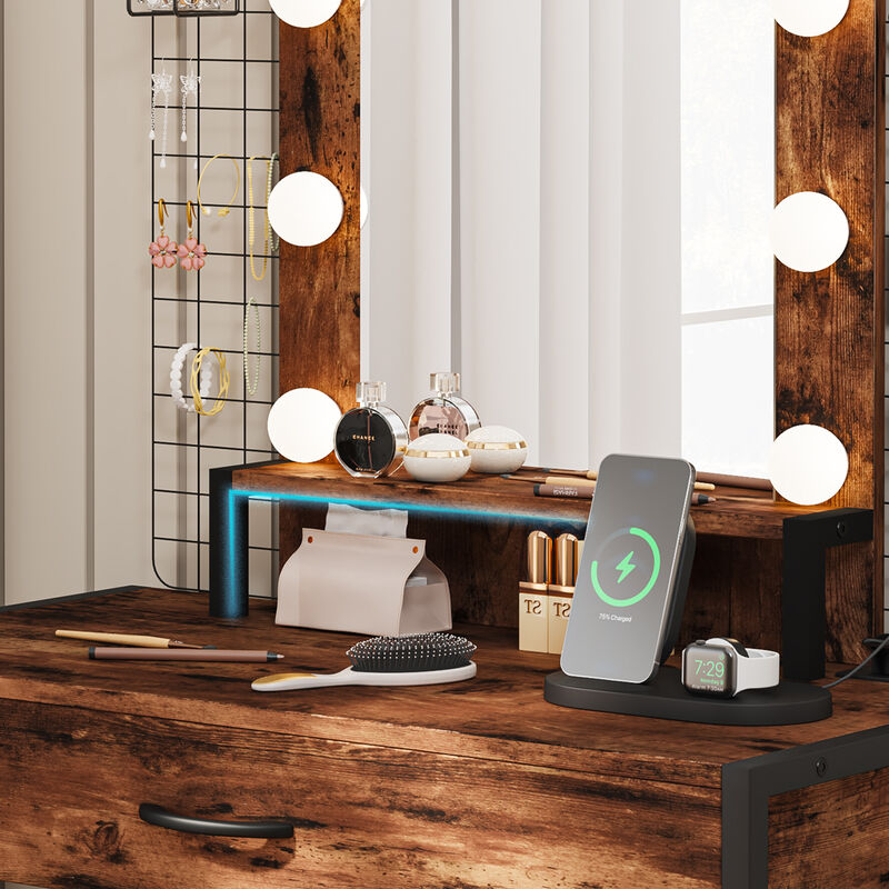 Tocador Maquillaje con Espejo LED y Banco image number null