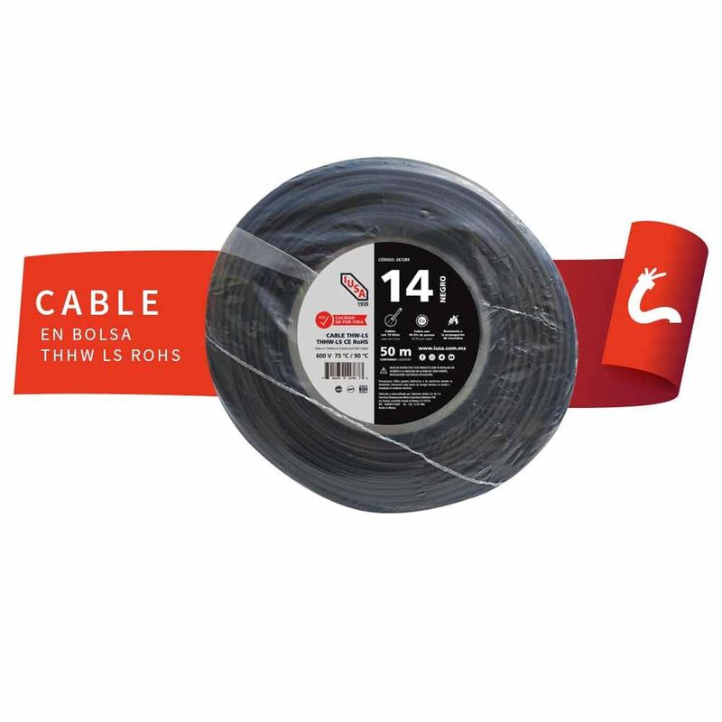 Cable Thhw-ls Rohs Calibre 14 Awg Negro 50m image number null