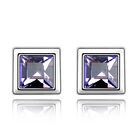 Aretes en Baño de Oro Blanco de 18K de Cuadro con Cristal en Color Morado Corte Princesa