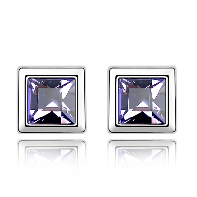 Aretes en Baño de Oro Blanco de 18K de Cuadro c... image number null