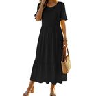 Vestido Midi Negro Zeagoo con Volantes y Manga Corta