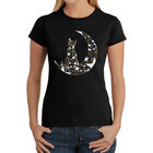 Camiseta Word Art Para Mujer - Gato Sentado en la Luna- Negro