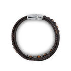 Pulsera De Acero Y Piel En Color Negro Y Cafe Y Ojo De Tigre