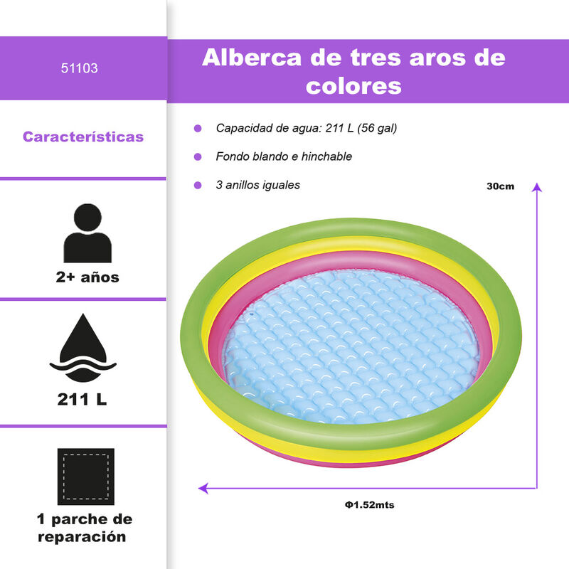 Alberca Inflable Infantil De Arco&iacute;ris 3 Aros Gr... image number null