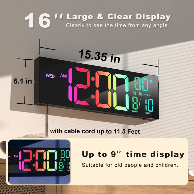 Reloj De Pared Jall 16 Grande Digital Con Mando... image number null