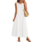 Vestido Merokeety Maxi Algod&oacute;n Sin Mangas Blanco XL