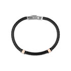 Pulsera De Piel Con Aplicaciones De Acero Negro Y Rosa Para Caballero
