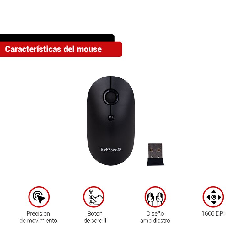 TechZone Kit Teclado Y Mouse Inalámbrico Techzo... image number null