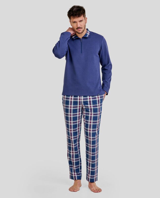 Pijama con Cremallera a Cuadros Marino image number null