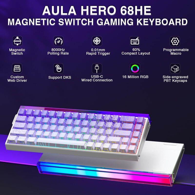 Teclado Gaming AULA HERO 68HE 60% Cableado con ... image number null