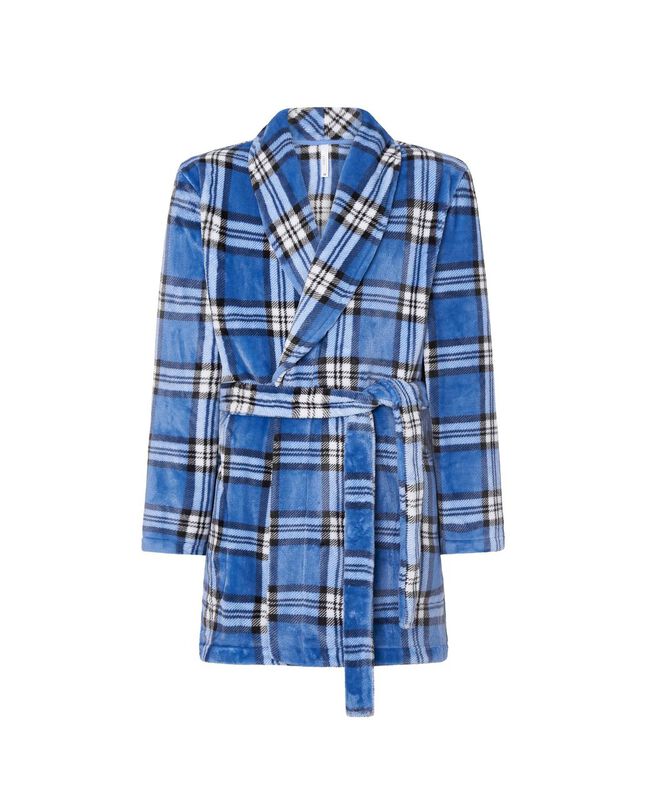 Bata Corta Cuadros Azul Azul image number null