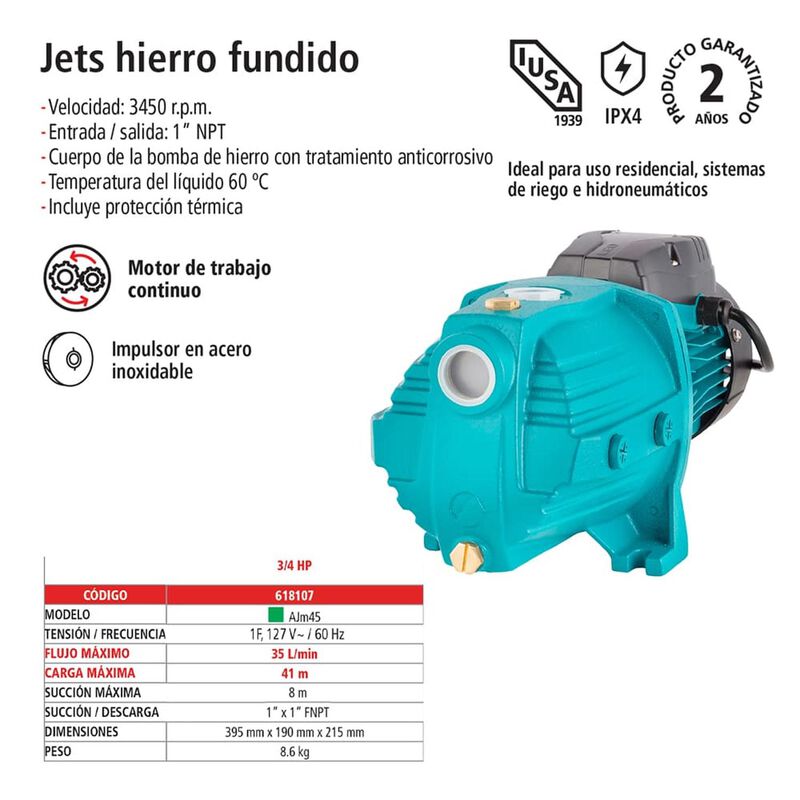 Bomba El&eacute;ctrica Tipo Jet &frac34; Hp image number null