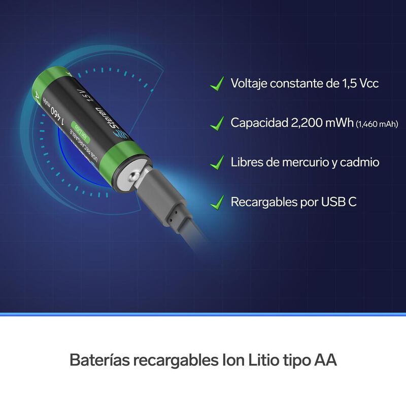4 baterías recargables USB Li-Ion tipo AA, de 1... image number null