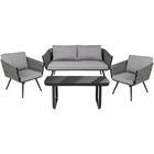 Sala Exterior Tipo Rattan Jard&iacute;n Patio Terraza 4 Pz Gris