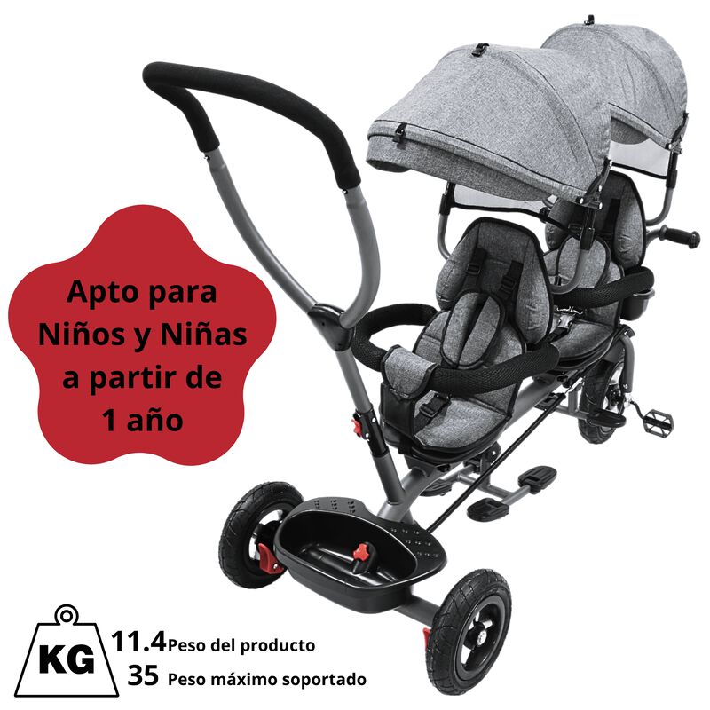 Triciclo Doble para Ni&ntilde;os Asiento Giratorio Gem... image number null