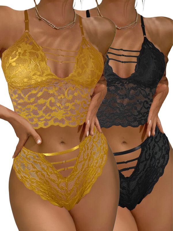 Set De 2 Conjunto Lencería Tanga Y Bralette con... image number null