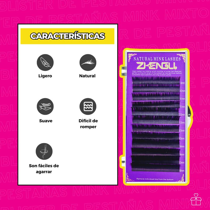 Blister Extensiones Pestañas Mink Mixto 1x1 image number null