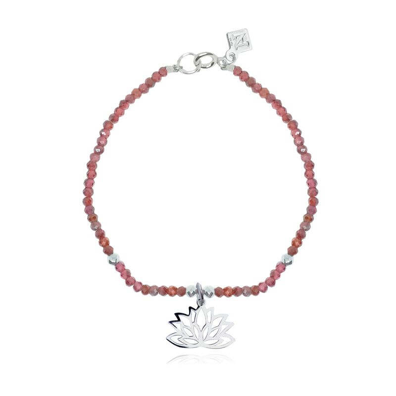 Pulsera Flor de Loto de Plata Con Granate image number null