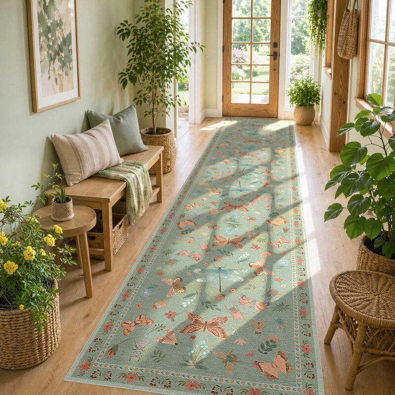 Alfombra Corredora Rugxara 2x3 m Verde Floral L... image number null