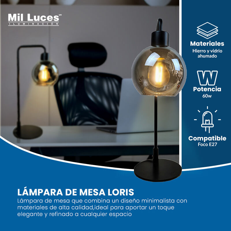 L&aacute;mpara de Mesa MIL LUCES LORIS Negra Mate - Es... image number null