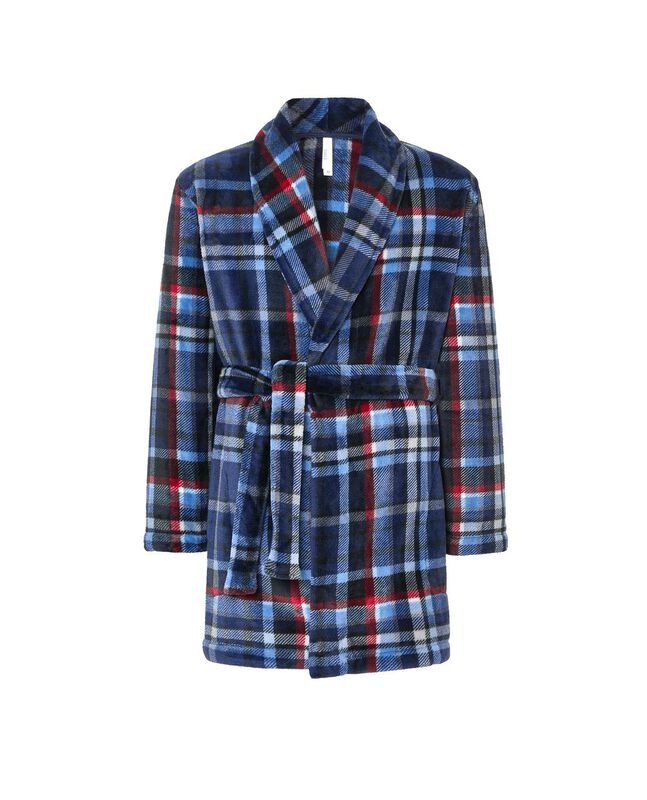 Bata Corta de Cuadros Azules Marino image number null