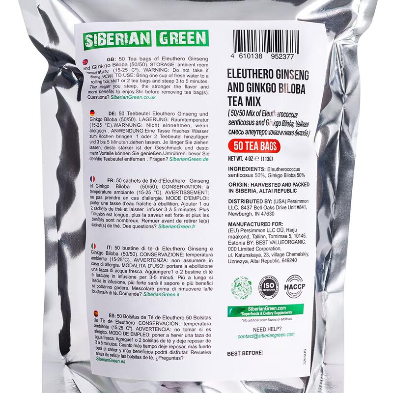 T&eacute; Siberian Green Ginkgo Y Ginseng, 50 Bolsitas... image number null