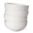Taz&oacute;n De Cereal Artena 735 ml Blanco, Juego De 4 Con Relieve