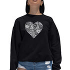 Sudadera De Cuello Redondo Word Art Para Mujer - Coraz&oacute;n de Flores - Negro