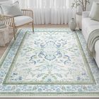 Alfombra Dcx 132x152 cm Azul/verde Lavable Con Dise&ntilde;o Floral